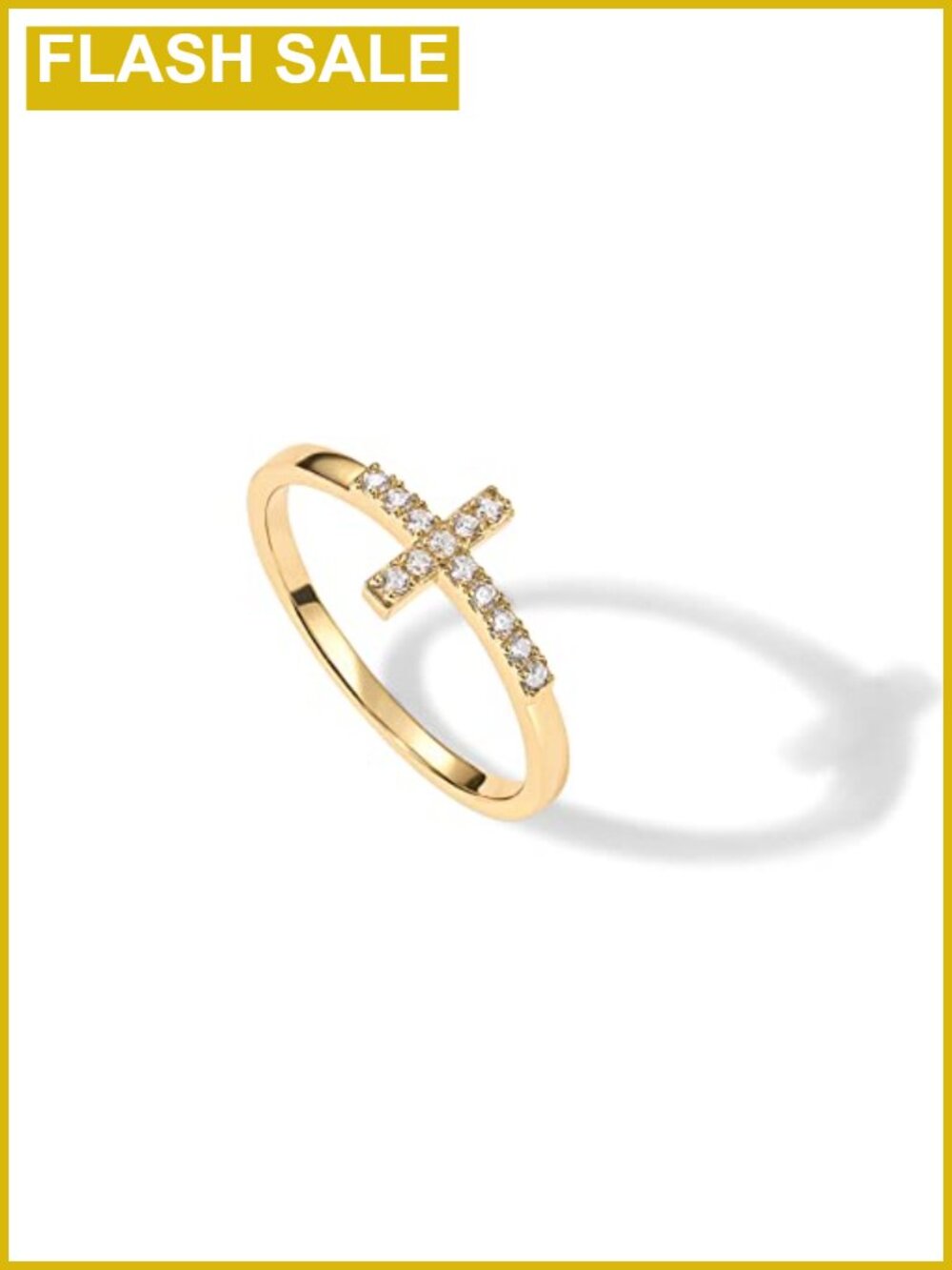 14K Gold Plated Cross Ring with Cubic Zirconia Stackable